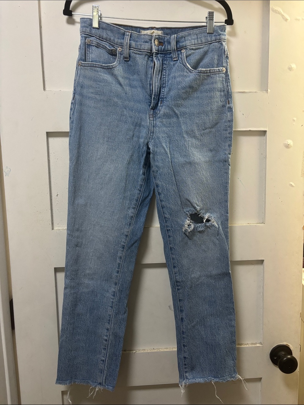 Madewell Light Blue Straight-Leg Jeans with Knee Rip